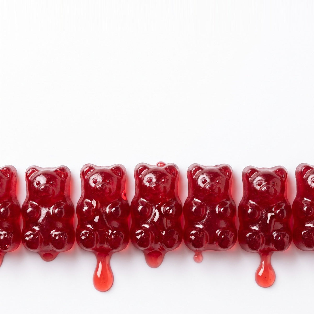 Row of glossy red gummy bears