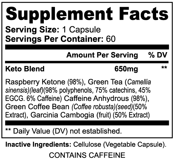 Supplement facts panel for COMPASS Keto-5 vegan capsules.