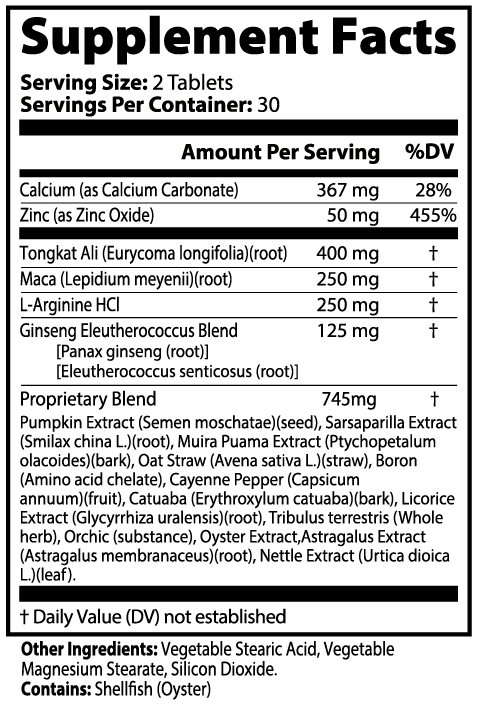 KINETIC Men's Vitality supplement facts panel