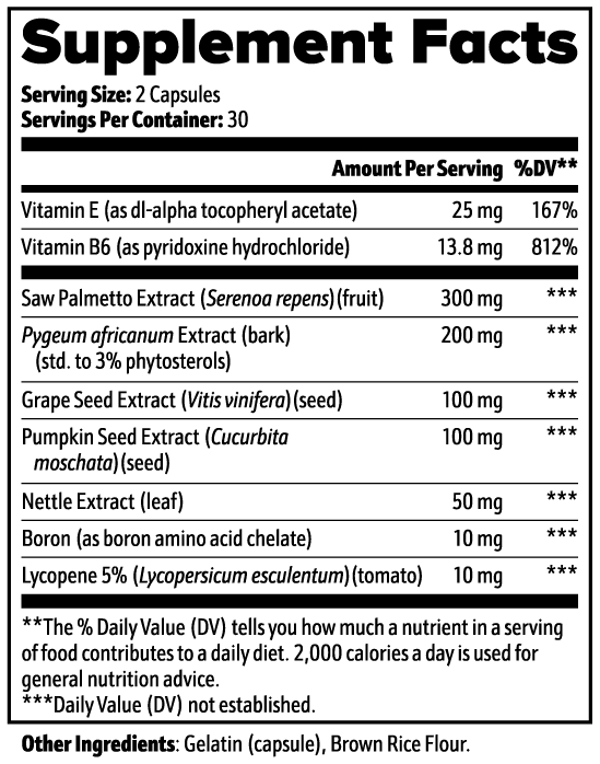 CORTEX Prostate Support supplement facts panel