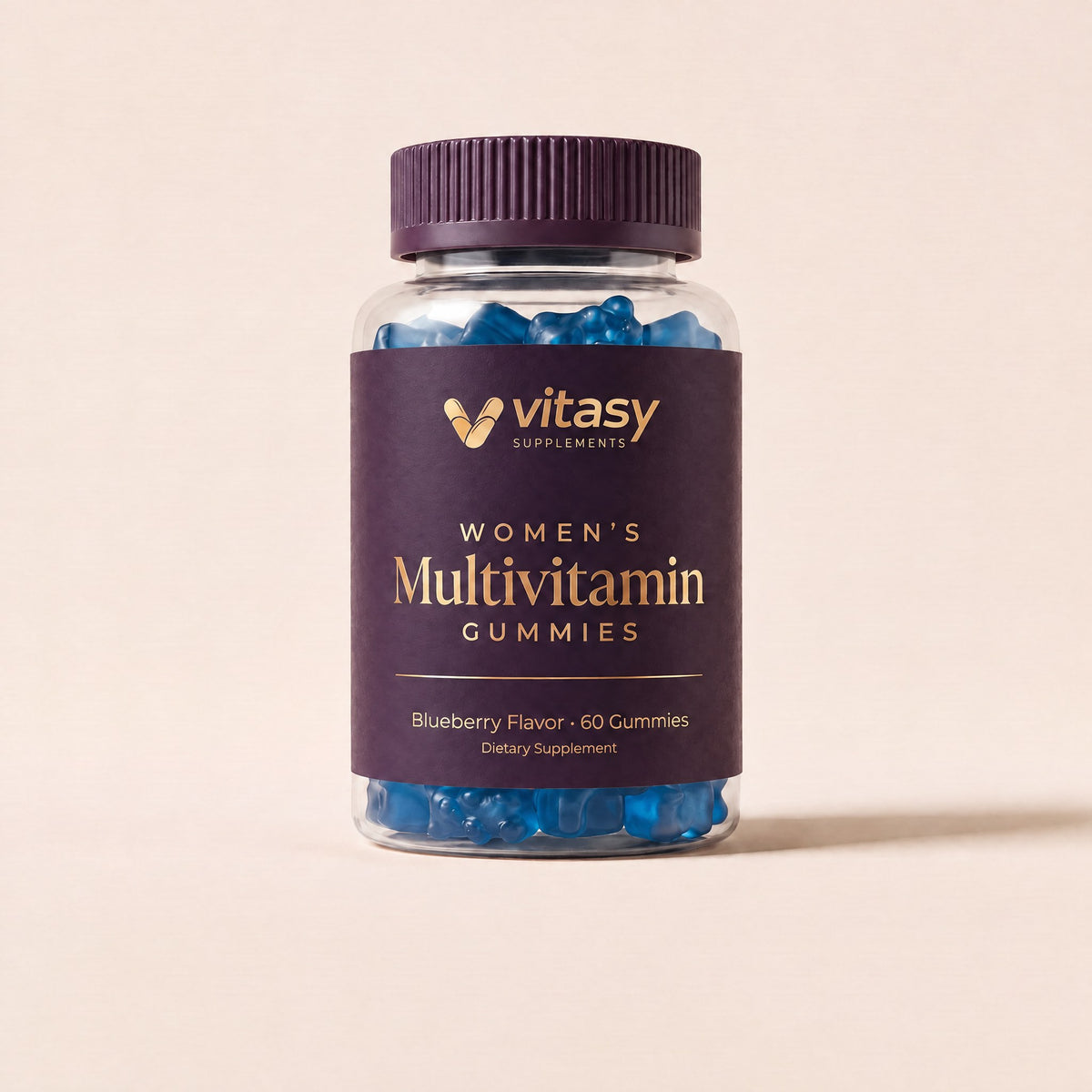 Vitasy Women's Multivitamin Gummies jar, Blueberry flavor