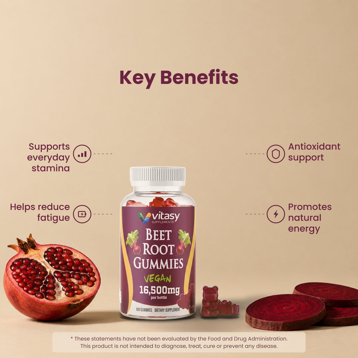 Key benefits - supports everyday stamina, antioxidant support, helps reduce fatigue, promotes natural energy