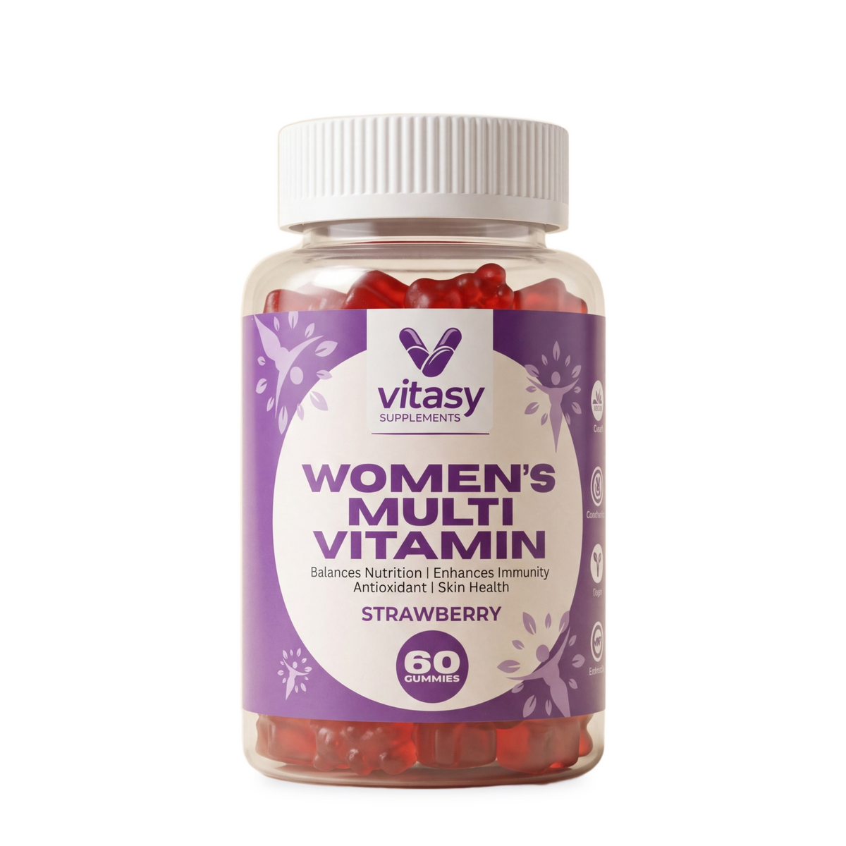 Vitasy Women's Multivitamin Gummies Strawberry bottle, 60 gummies