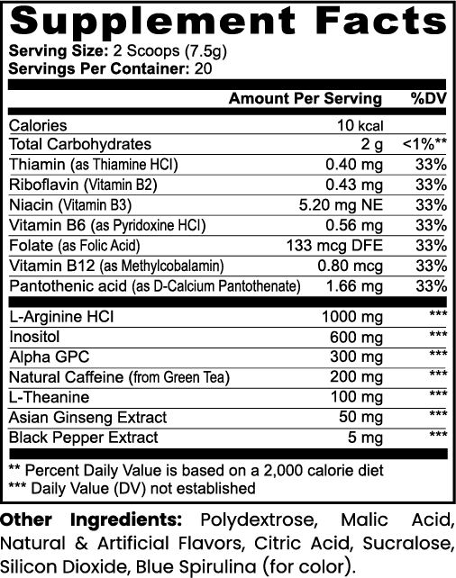 Supplement facts panel for CORTEX Focus Powder Sour Gummi Worm, showing the fourteen actives in label order