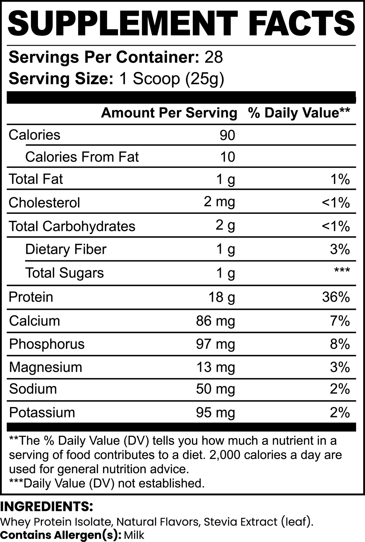 Supplement Facts panel for Pure3 100% Whey Protein Isolate, Chocolate, 700 g
