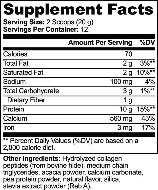 Supplement Facts panel, VERA Grass-Fed Collagen Creamer, Vanilla, 240 g