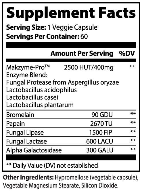 COMPASS Digestive Enzyme Pro Blend supplement facts panel, 60 servings