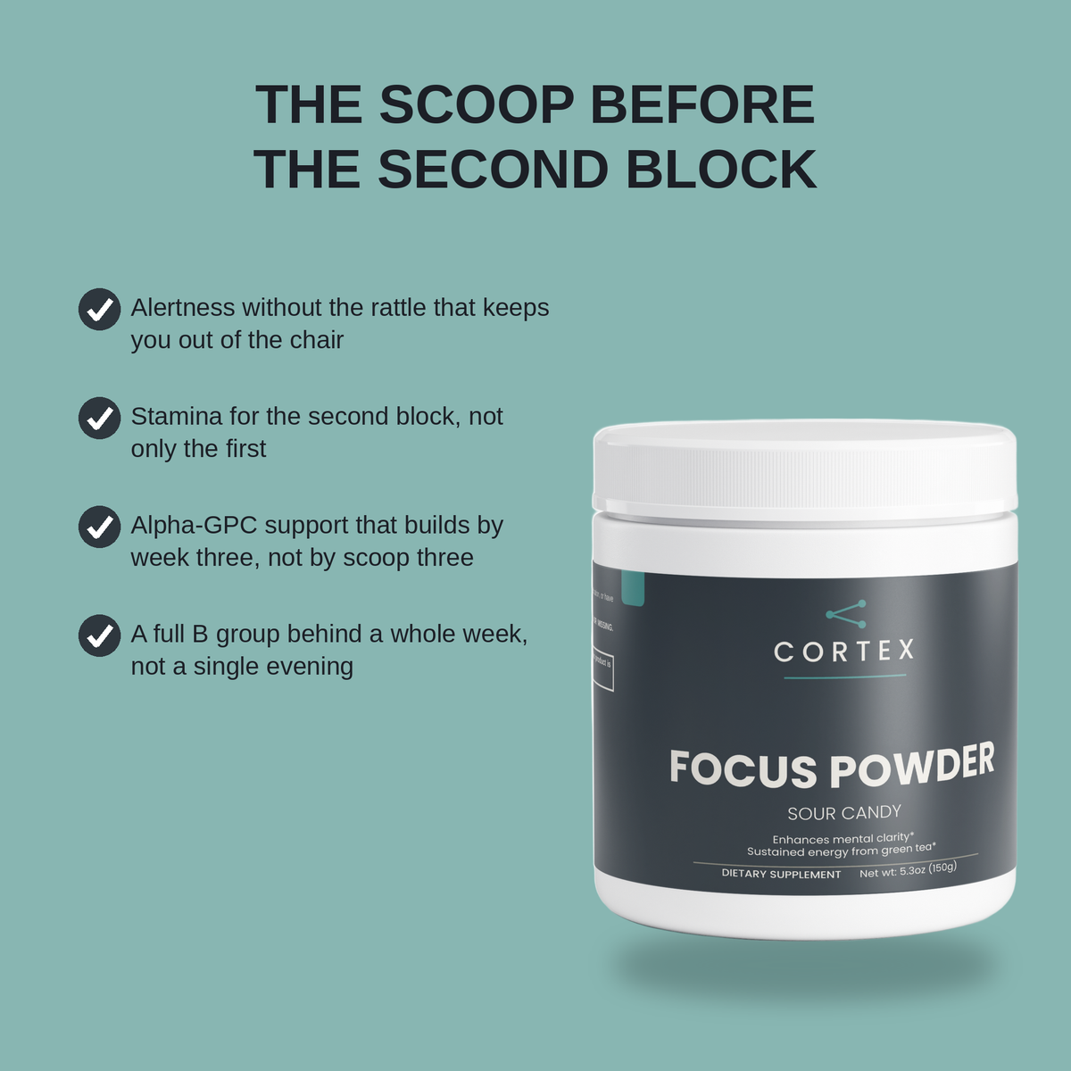 Four reasons people love CORTEX Focus Powder Sour Candy, lifted from the product page (v3)
