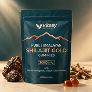 Shilajit Gummies v2.2 - 01 Hero packshot, Vitasy Pure Himalayan Shilajit Gold Gummies pouch