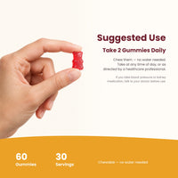 Suggested use - take 2 gummies daily, 60 gummies, 30 servings, chewable