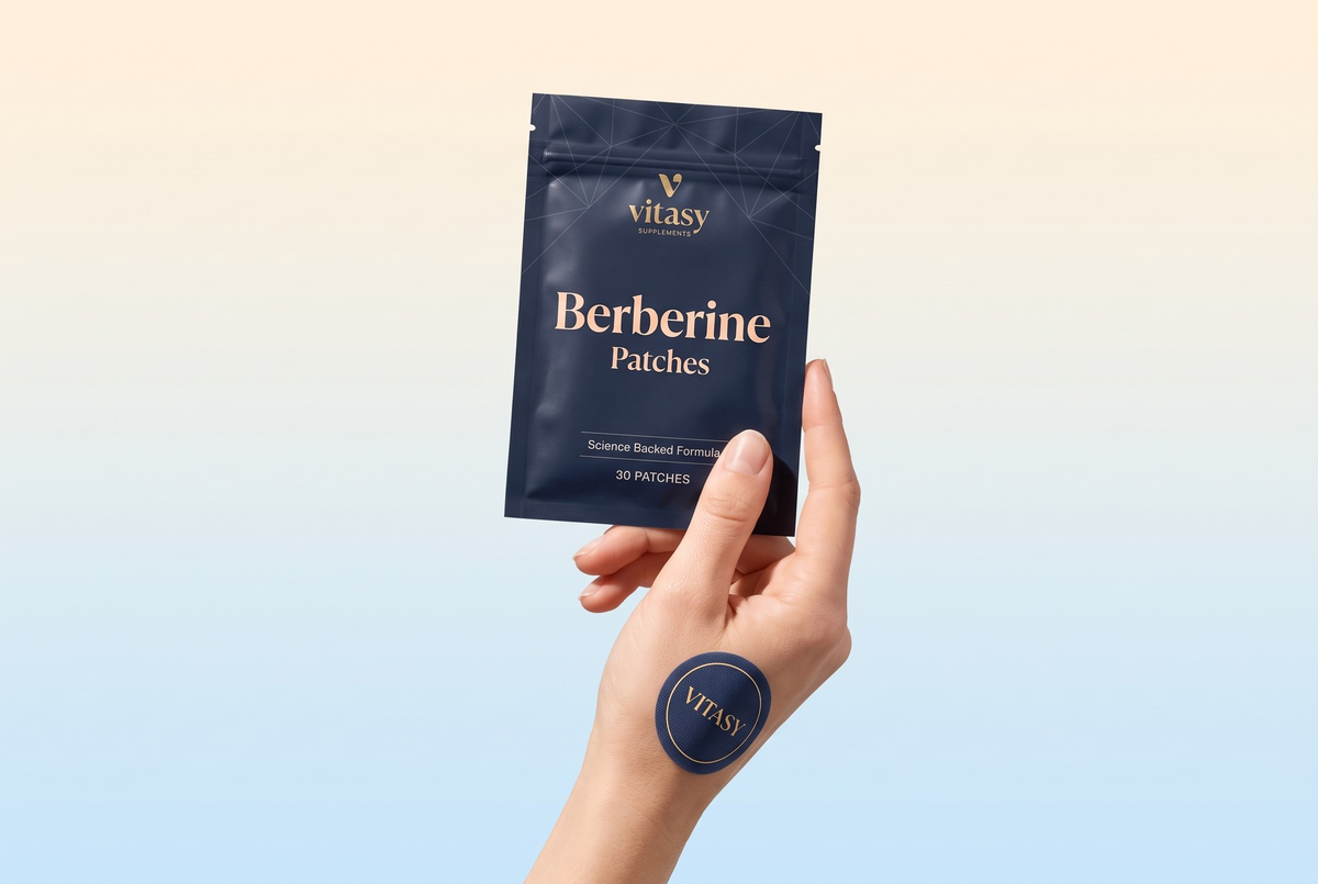 Hand holding a Vitasy Berberine Patches pouch