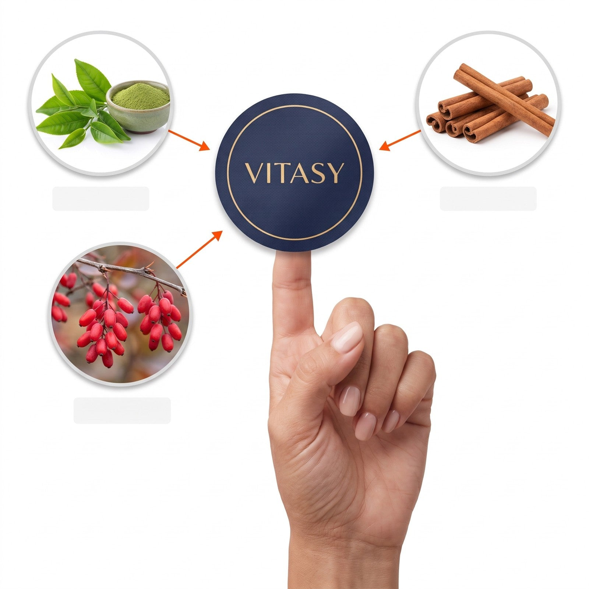 Vitasy patch on a fingertip with green tea, cinnamon and barberry