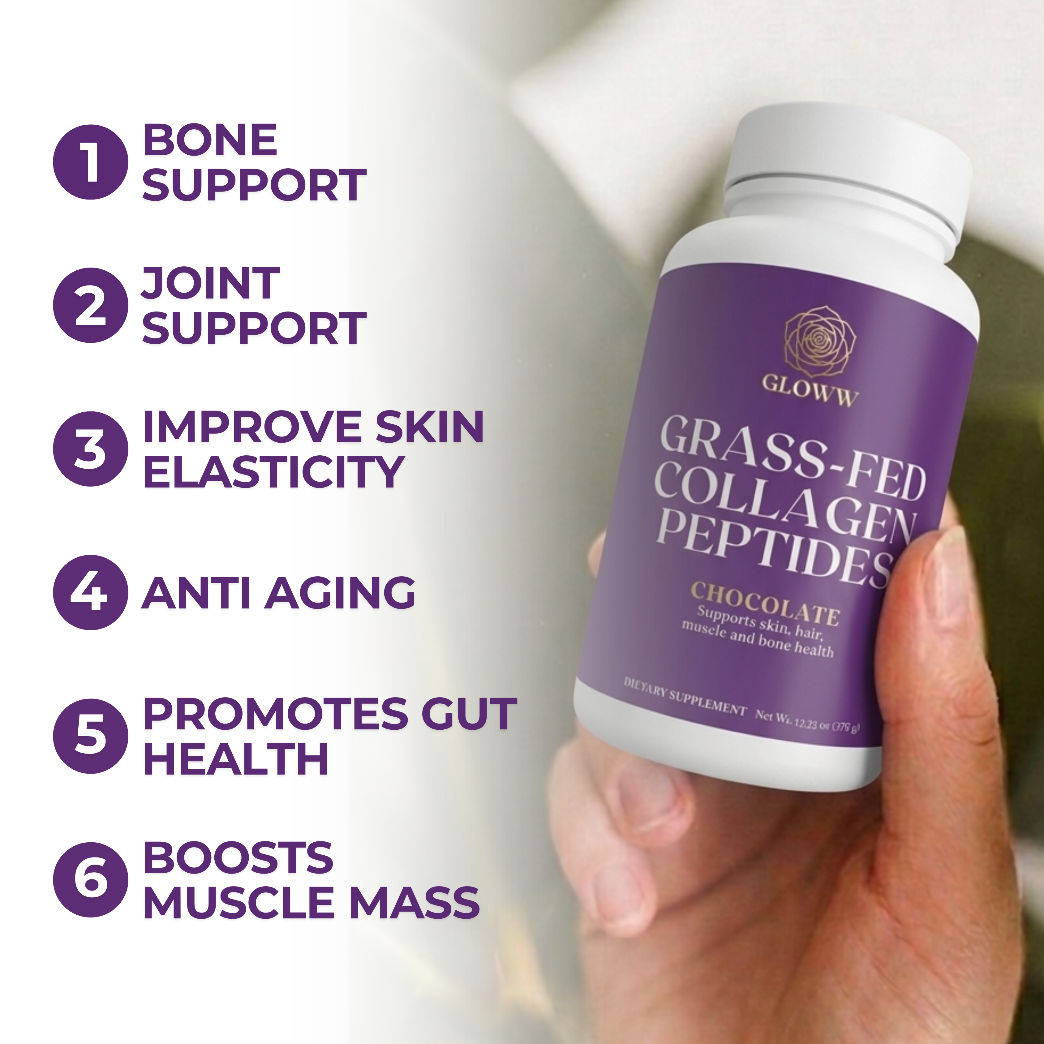GLOWW Grass-Fed Collagen Peptides (Chocolate)