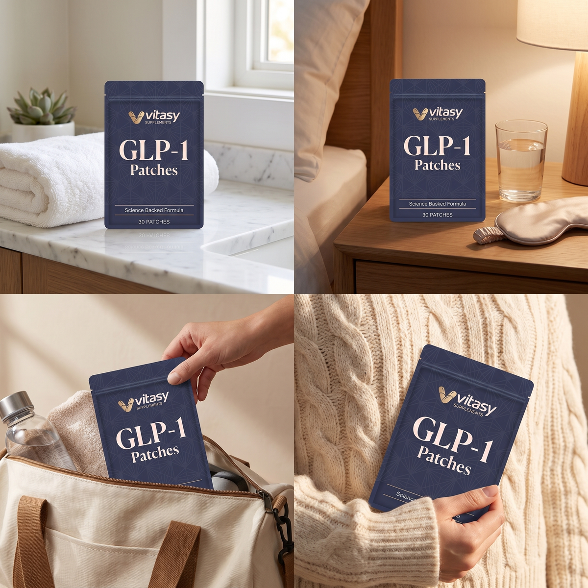 GLP-1 Patches v6 lifestyle 4-up grid