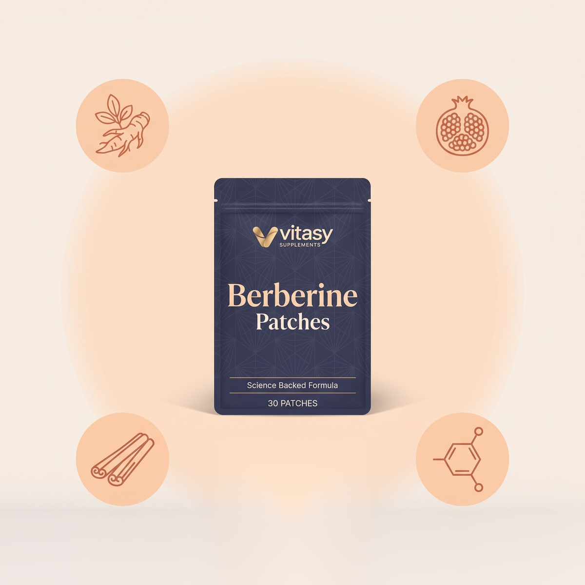 Berberine Patches ingredients: berberine, pomegranate, cinnamon, chromium and vitamin B complex
