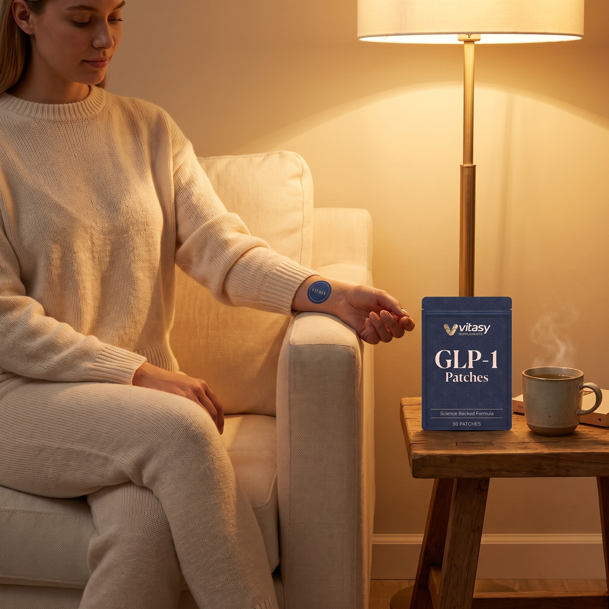 GLP-1 Patches v7 lifestyle evening sofa