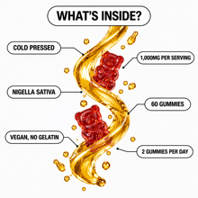 Black Seed Oil Gummies - Cold Pressed from Nigella Sativa Seeds - 1000mg Black Seed Oil Per Serving - 60 Gummies, 30 Servings