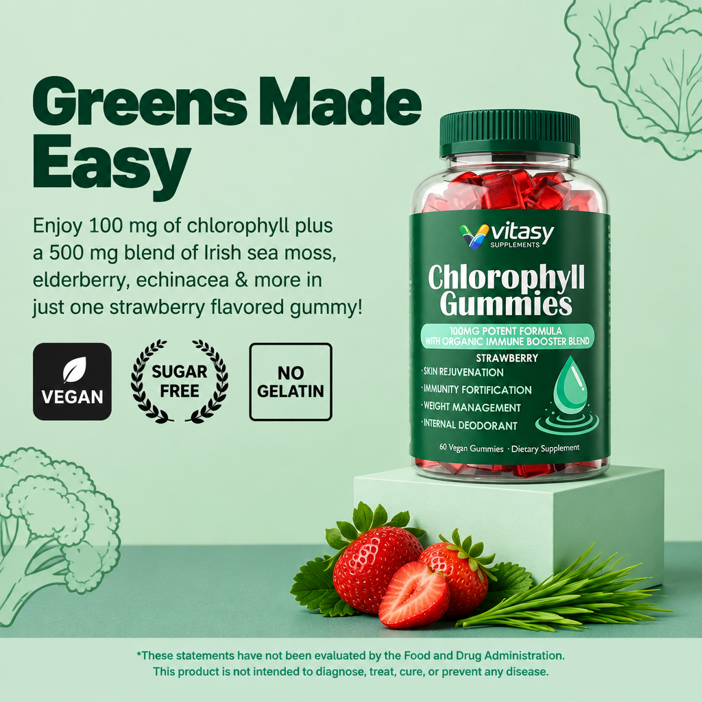 Chlorophyll Gummies - Daily Immune Support - 100mg Chlorophyll Per Serving with Sea Moss, Elderberry & Echinacea - 60 Gummies