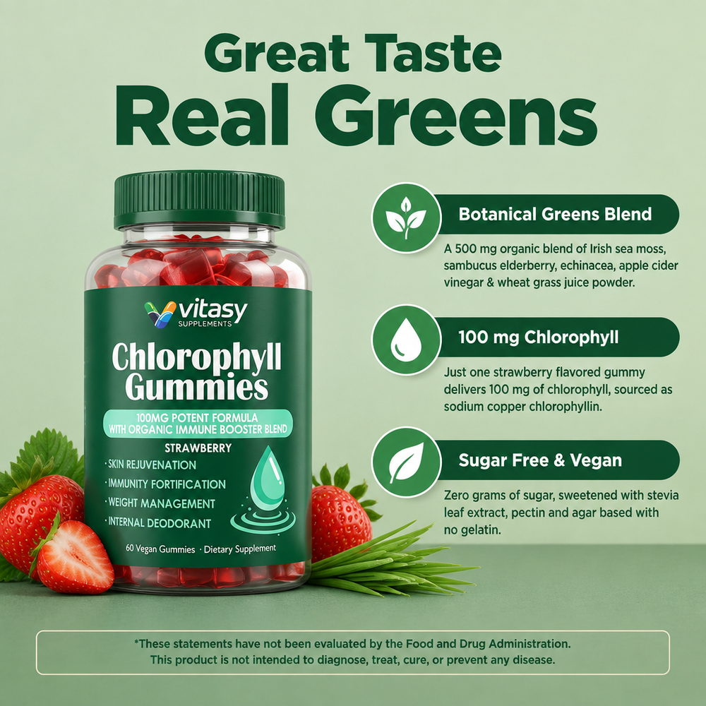 Chlorophyll Gummies - Daily Immune Support - 100mg Chlorophyll Per Serving with Sea Moss, Elderberry & Echinacea - 60 Gummies