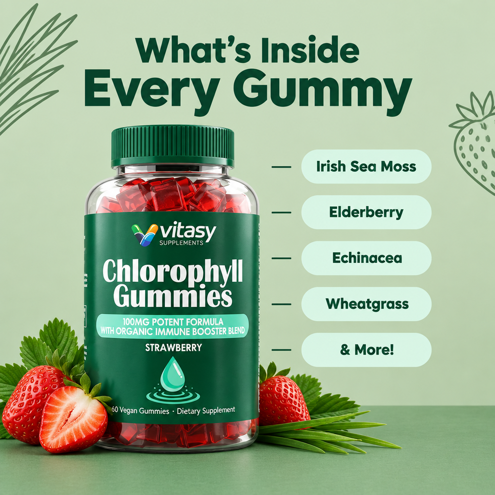 Chlorophyll Gummies - Daily Immune Support - 100mg Chlorophyll Per Serving with Sea Moss, Elderberry & Echinacea - 60 Gummies