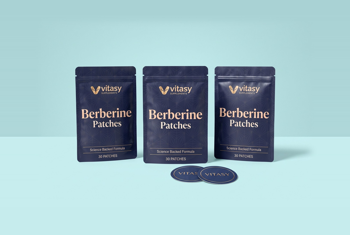 Three Vitasy Berberine Patches pouches with two patches