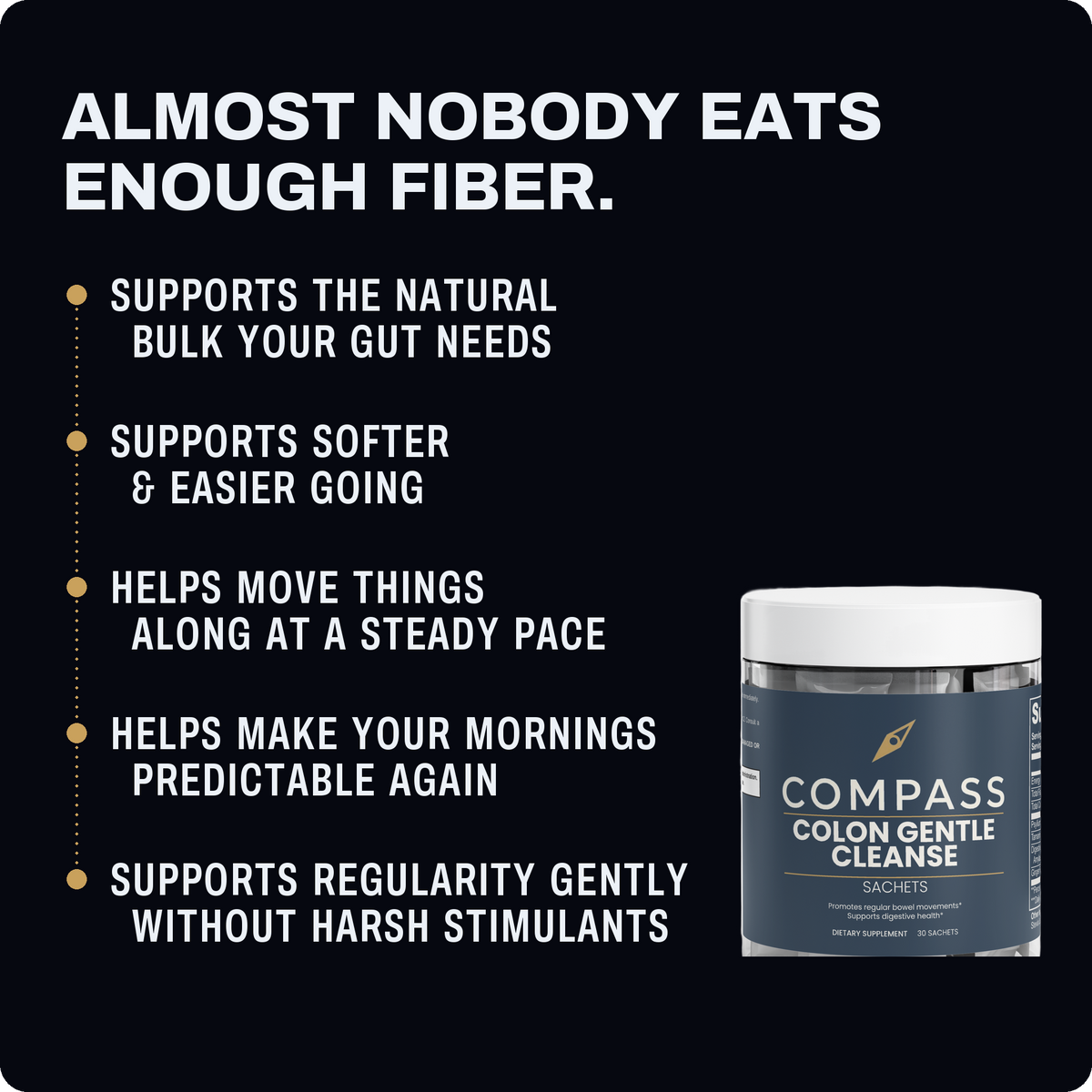 Almost nobody eats enough fiber - five benefits of COMPASS Colon Gentle Cleanse, daily fiber powder, 30 sachets (v2)