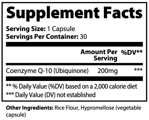 CORTEX CoQ10 Ubiquinone supplement facts panel