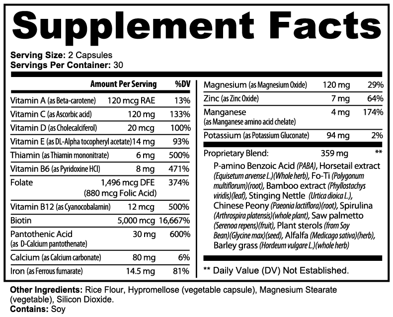 VERA Hair, Skin and Nails Essentials supplement facts panel