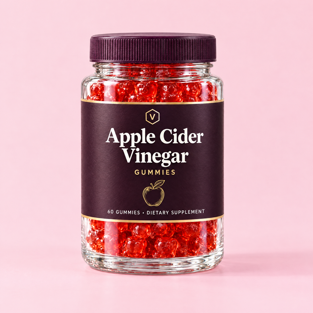 Vitasy Apple Cider Vinegar Gummies jar with red gummy bears