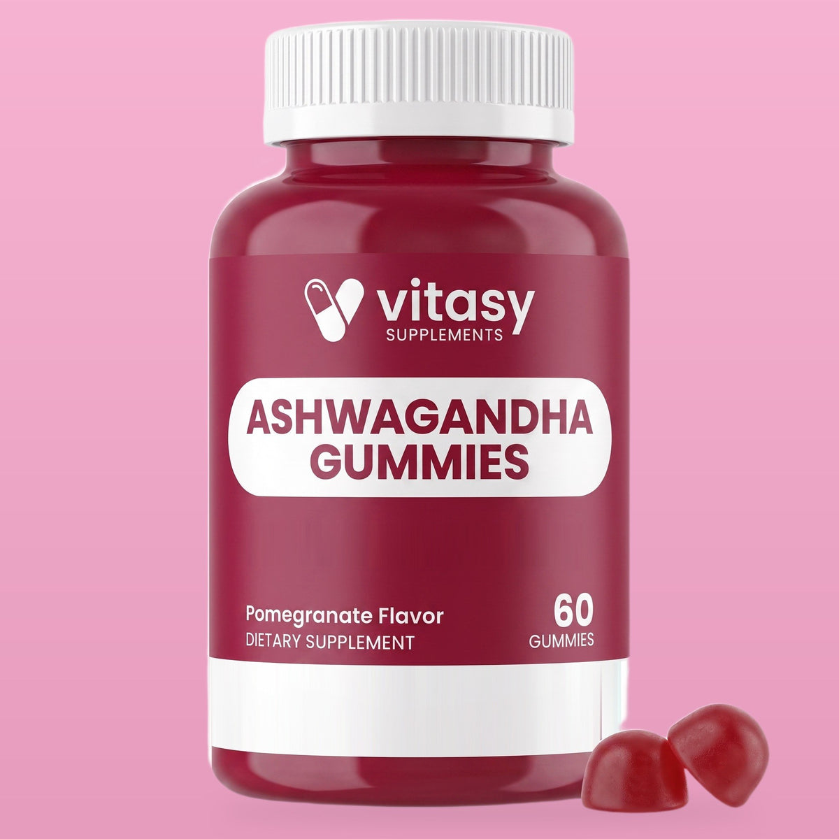 Vitasy Ashwagandha Gummies, Pomegranate, 60 gummies