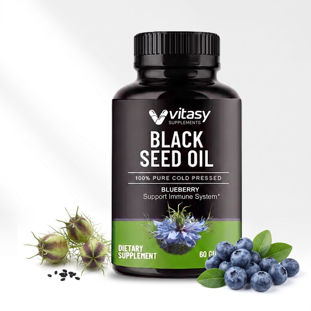 Black Seed Oil Gummies Instead of Oil or Capsules - Strawberry, Orange, Blueberry & Cherry - 1000mg Cold Pressed Per Serving - 60 Gummies