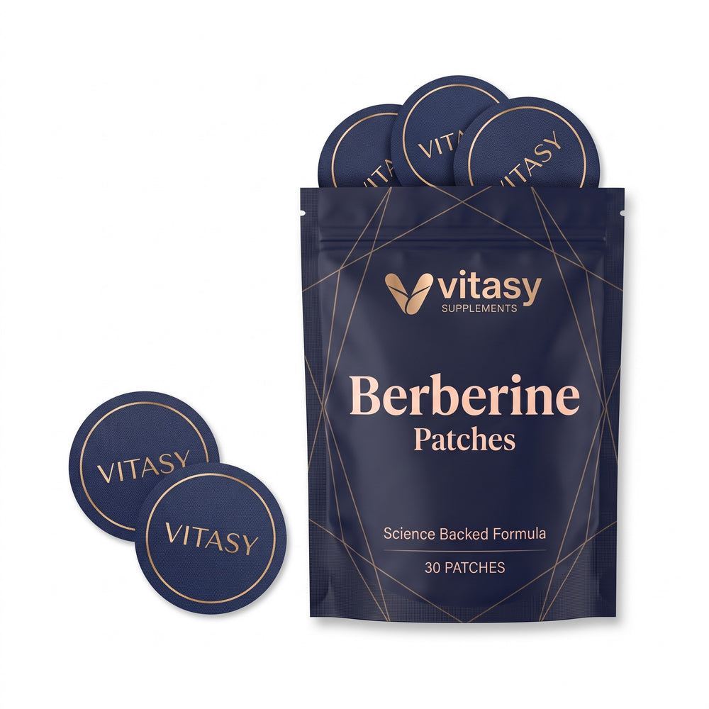 Vitasy Berberine Patches pouch with round navy patches