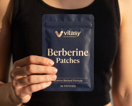 Hand holding a Vitasy Berberine Patches pouch