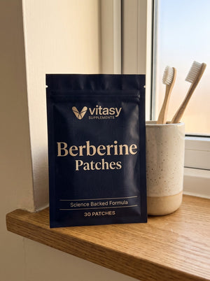 Pouch on a bathroom shelf