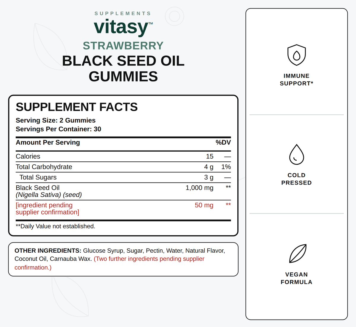 Black Seed Oil Gummies - Cold Pressed from Nigella Sativa Seeds - 1000mg Black Seed Oil Per Serving - 60 Gummies, 30 Servings