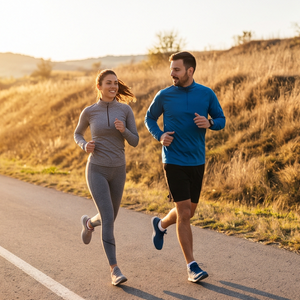 Couple jogging on a country road