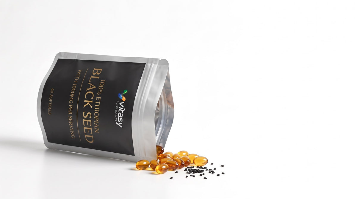 Vitasy Ethiopian Black Seed pouch with softgels