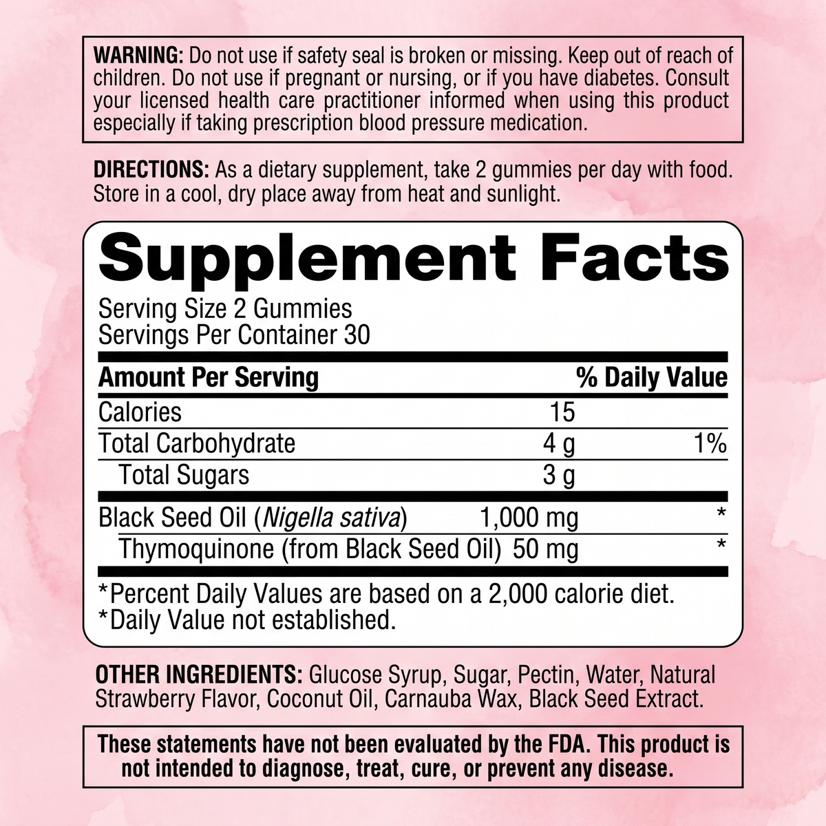 Black Seed Oil Gummies v5 - Gallery Image 2 Supplement Facts