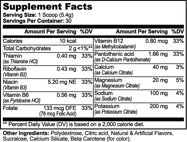 Supplement Facts panel for KINETIC Hydration Powder, Lemonade, 30 servings