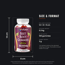 Size and format - bottle shown to scale inside the declared 14 by 8 by 9 cm package