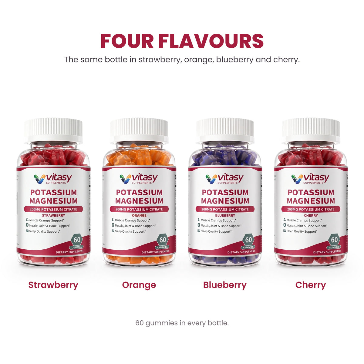 Four flavours - strawberry, orange, blueberry and cherry