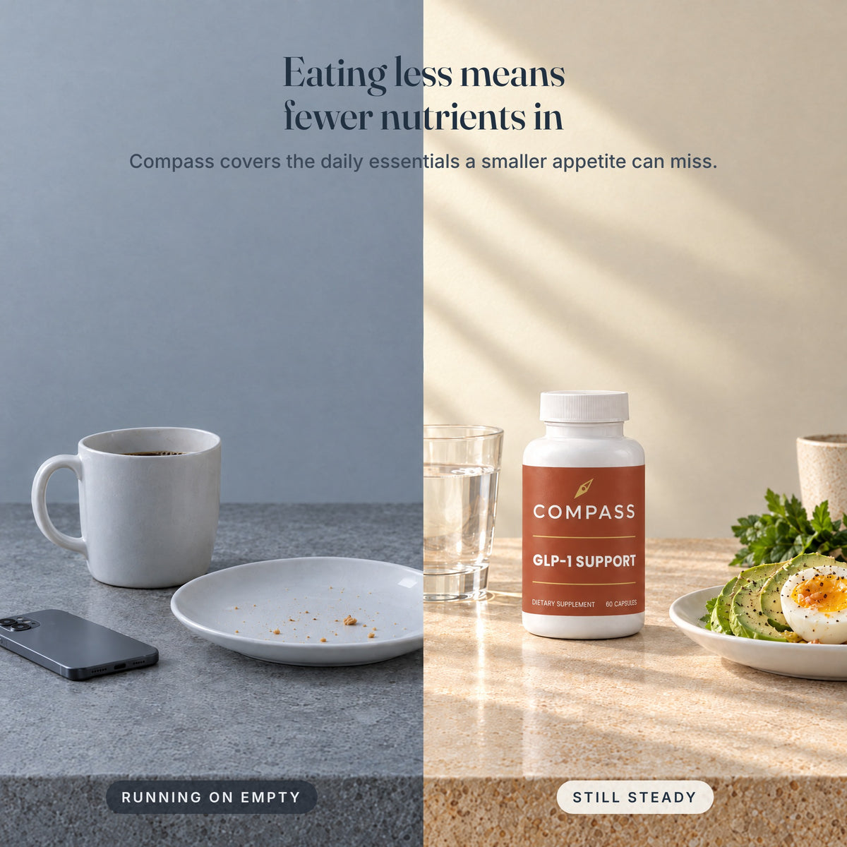 Eating less means fewer nutrients in - running on empty vs still steady