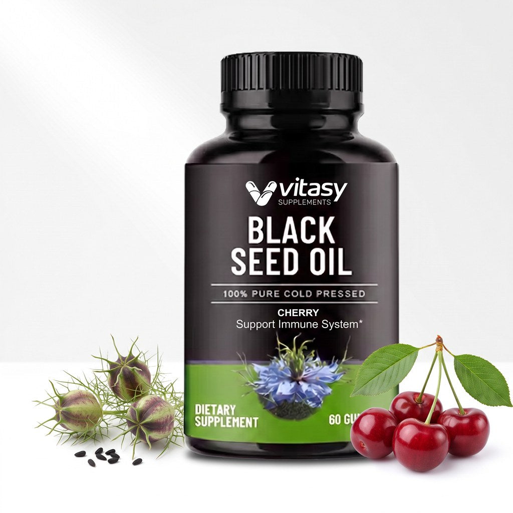 Black Seed Oil Gummies Instead of Oil or Capsules - Strawberry, Orange, Blueberry & Cherry - 1000mg Cold Pressed Per Serving - 60 Gummies