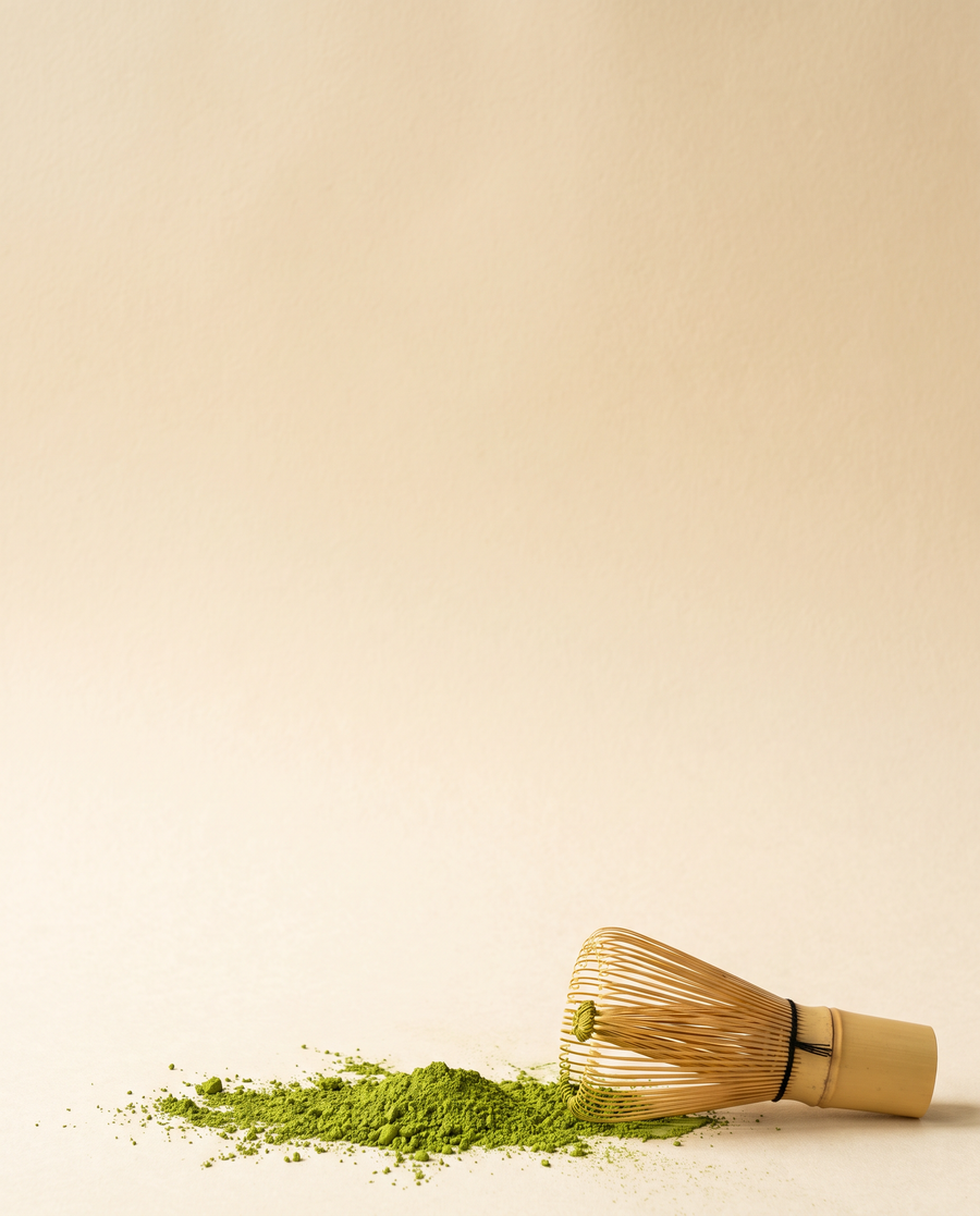 Matcha powder and bamboo whisk