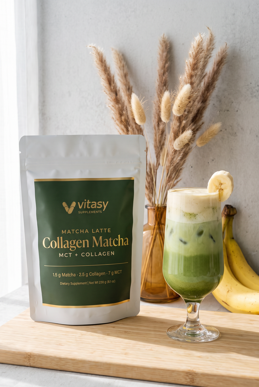Iced Banana Cream Collagen Matcha Latte