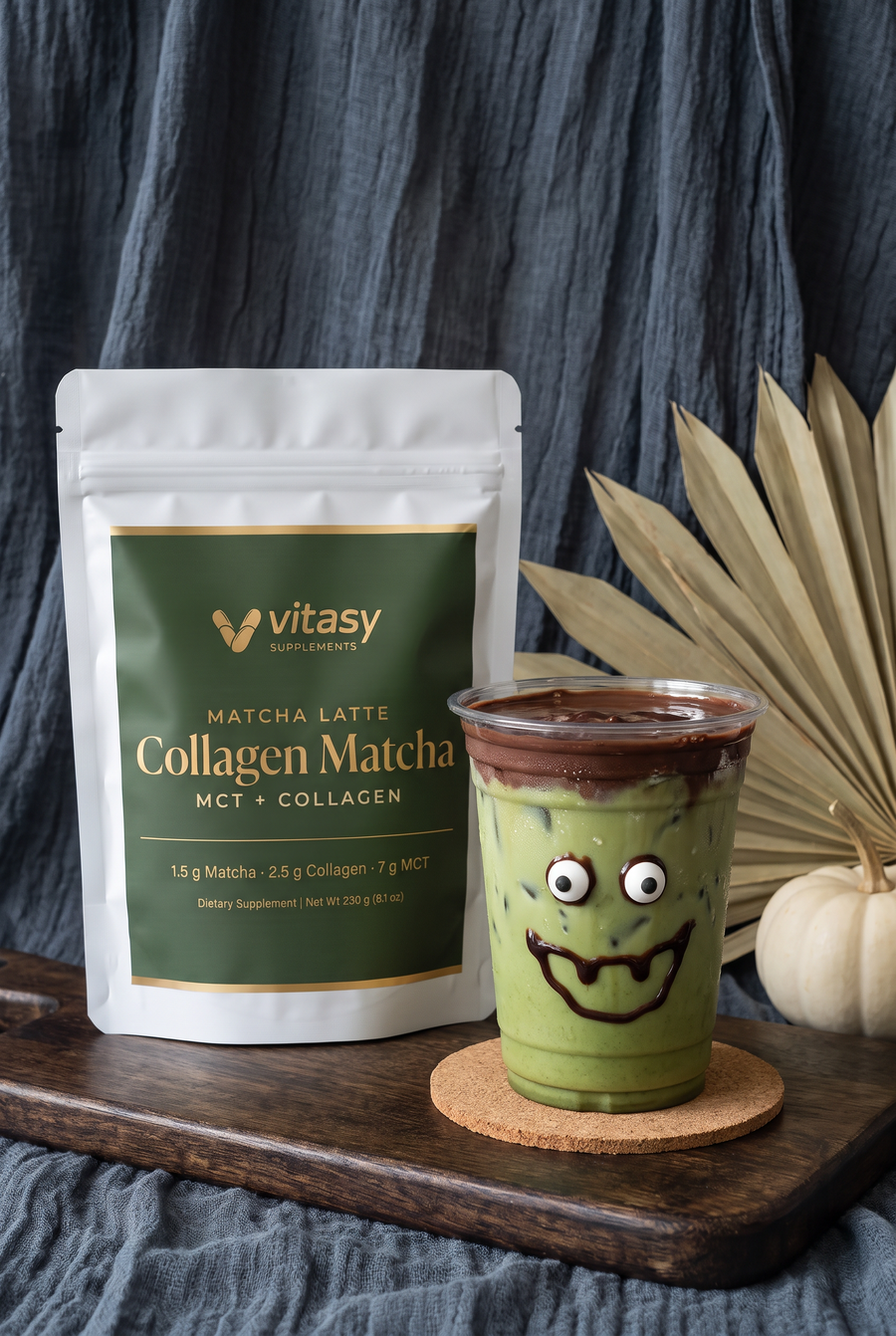 Spooky Matcha Latte with Vanilla Cold Foam