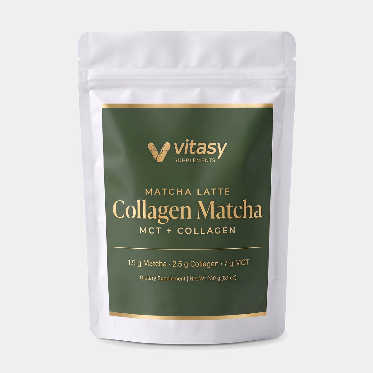 Vitasy Collagen Matcha resealable stand-up pouch