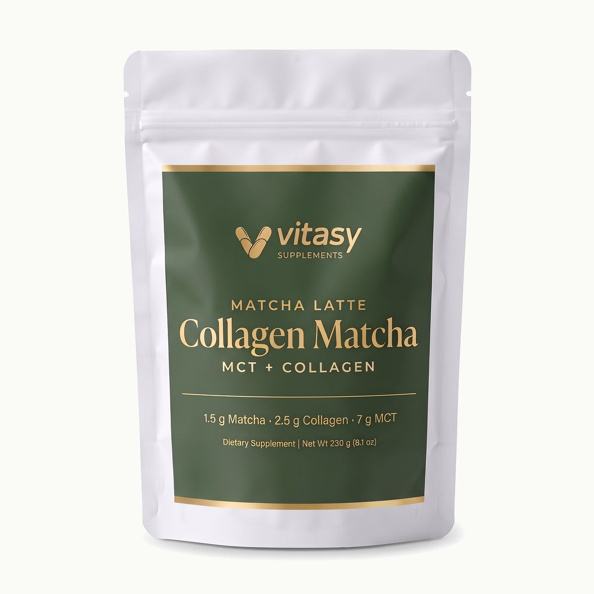 Vitasy Collagen Matcha resealable stand-up pouch