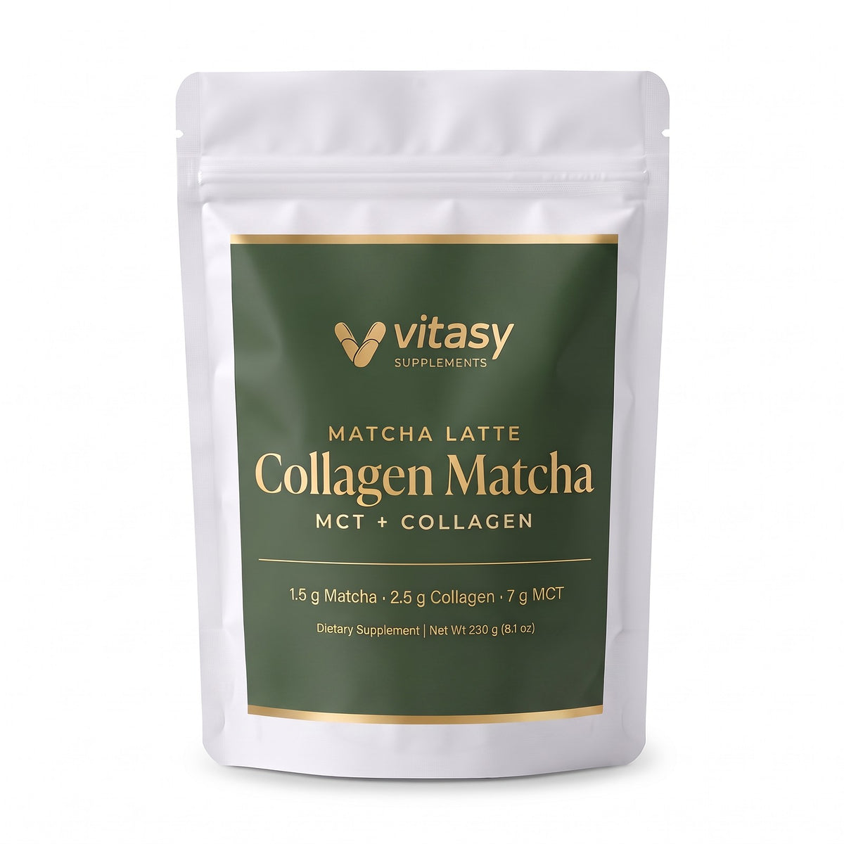 Vitasy Collagen Matcha resealable stand-up pouch, 230 g