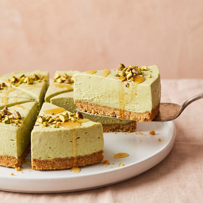 Matcha pistachio no-bake cheesecake